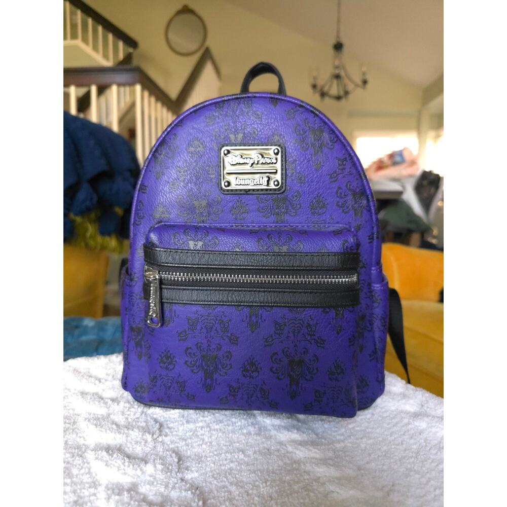 NWT Loungefly Disney Haunted Mansion Purple Wallpaper Backpack - Picture 3 of 6
